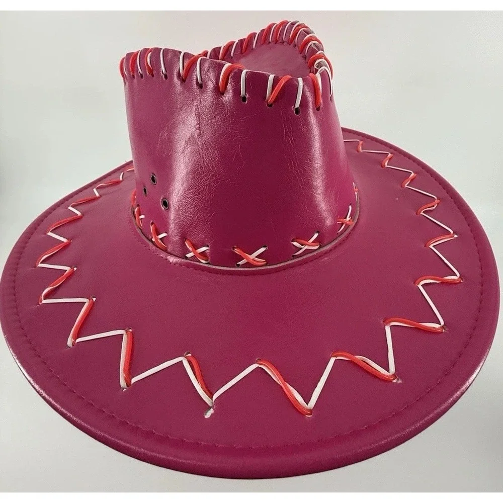 Pink PU Leather Cowboy Hat with Neon Light Up Cowgirl for Costume Music Party‎